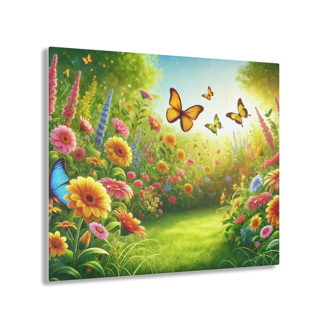 Vibrant Garden with Butterflies - Daylight Acrylic Art