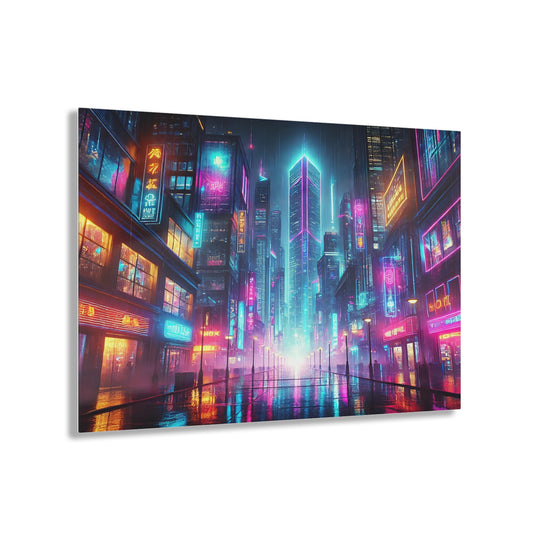 Neon Cityscape in the Rain Acrylic Print