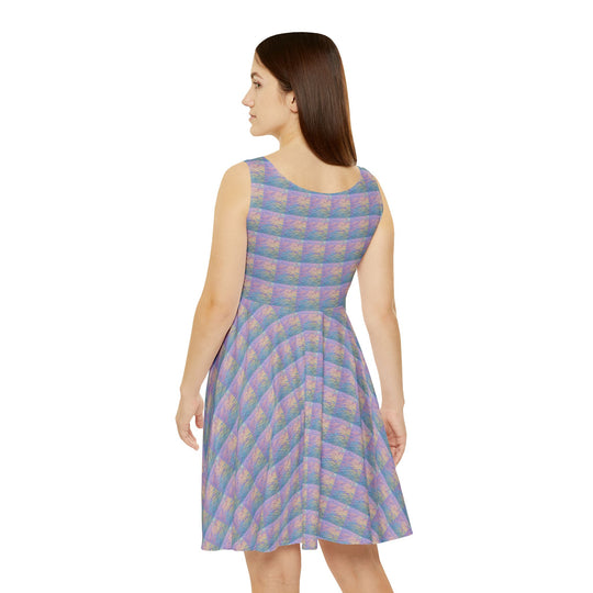 Gradient Grid Vibe Women Skater Dress