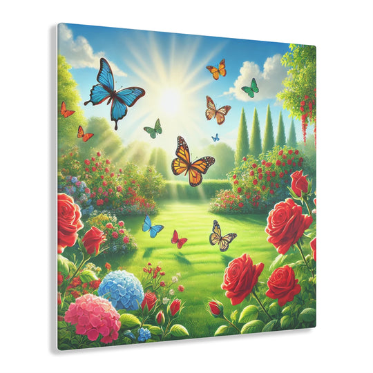 Garden Radiance with Butterflies - Acrylic Art