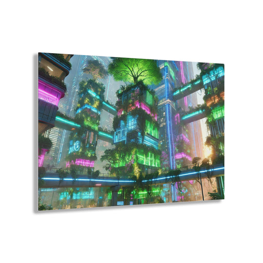 Neon Jungle Futuristic Cityscape Acrylic Print