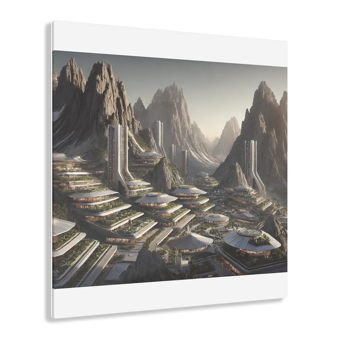 Futuristic Mountain Cityscape Acrylic Print