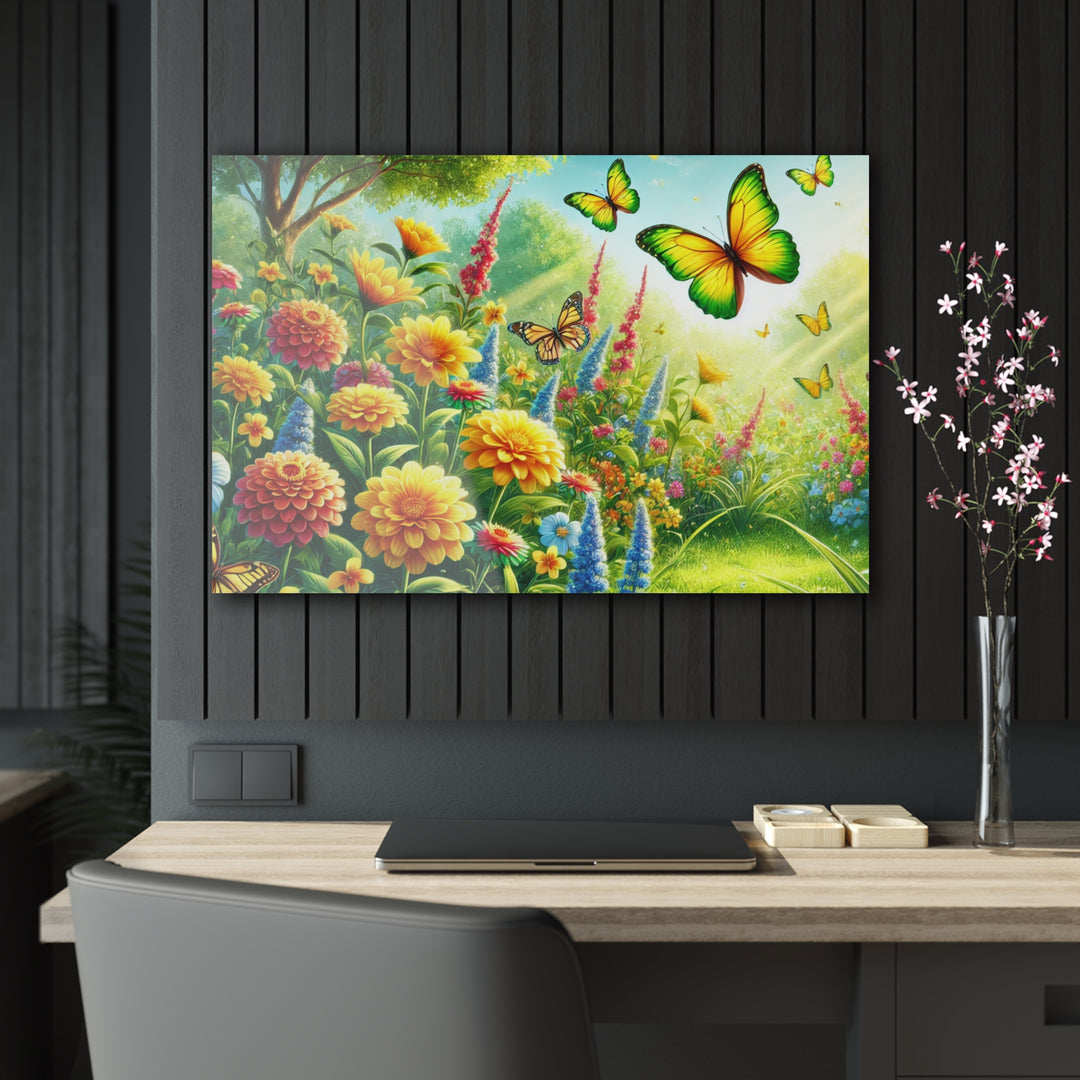 Tranquil Garden with Butterflies - Acrylic Artwork