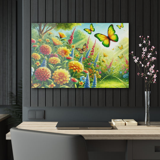 Tranquil Garden with Butterflies - Acrylic Artwork