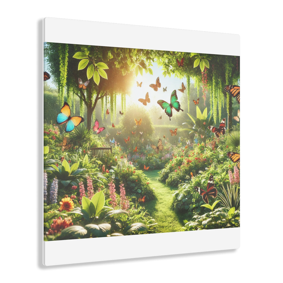 Lush Green Garden Acrylic Painting with Butterflies