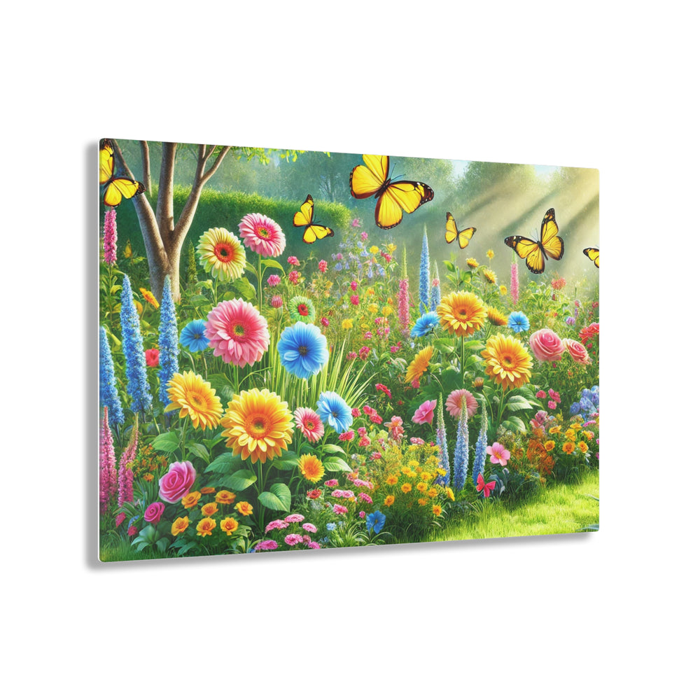 Scenic Garden with Butterflies - Acrylic Painting