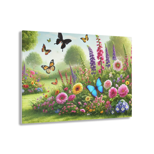 Enchanting Garden with Butterflies - Acrylic Art