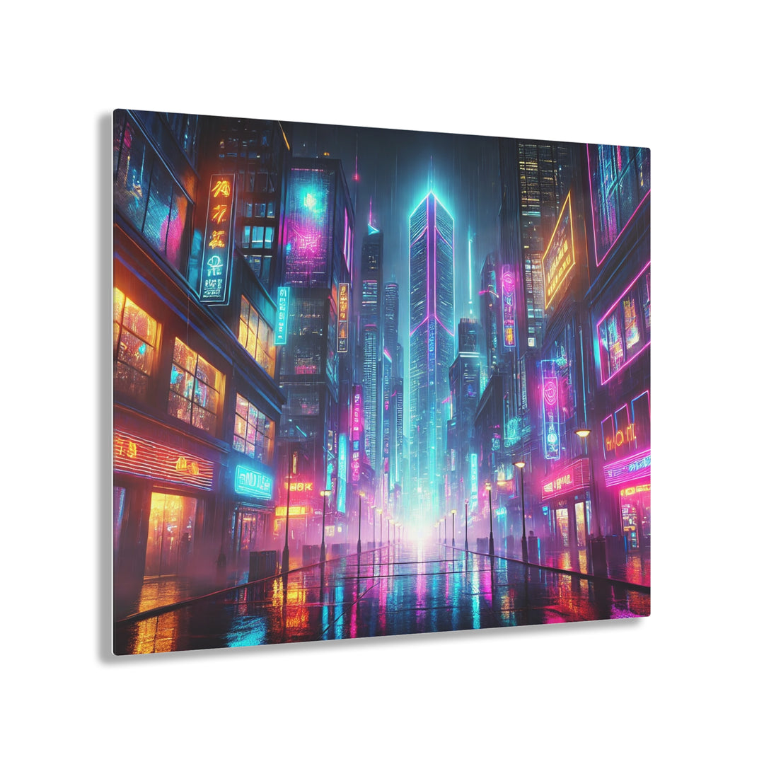 Neon Cityscape in the Rain Acrylic Print