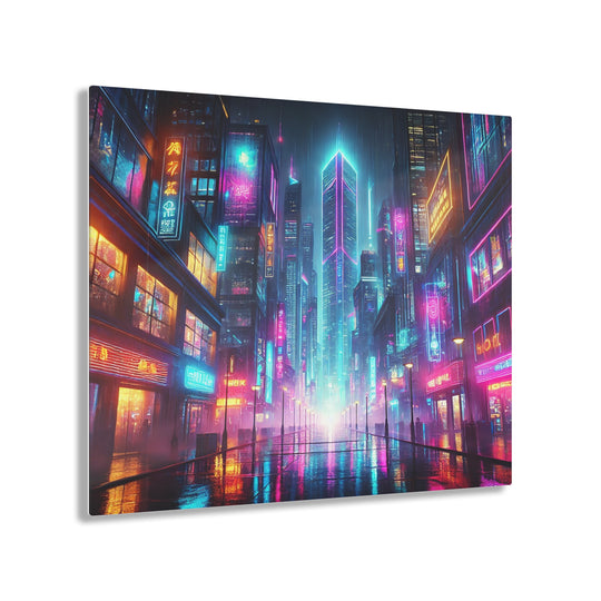 Neon Cityscape in the Rain Acrylic Print