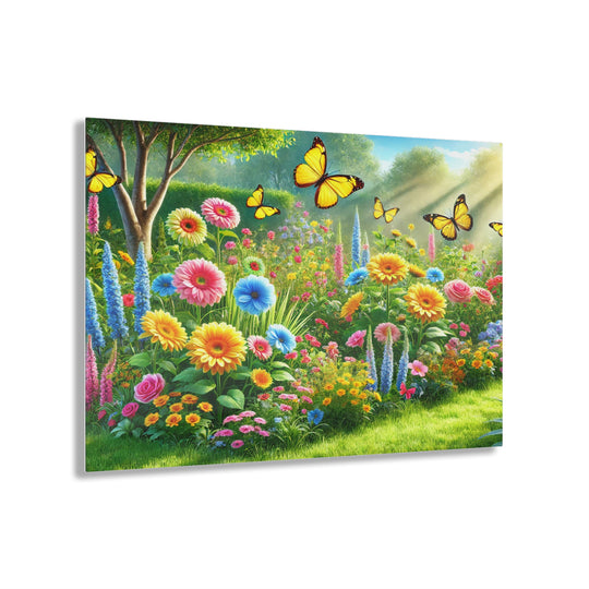 Scenic Garden with Butterflies - Acrylic Painting