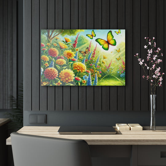 Tranquil Garden with Butterflies - Acrylic Artwork