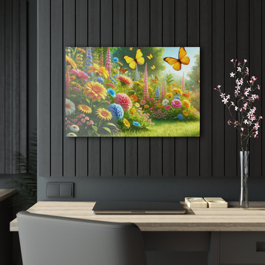 Radiant Garden and Butterflies - Acrylic Masterpiece