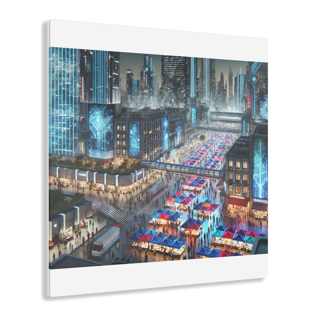 Futuristic Night Market Cityscape Acrylic Print