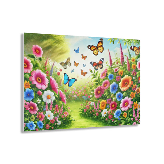 Peaceful Garden with Butterflies - Acrylic Artwork