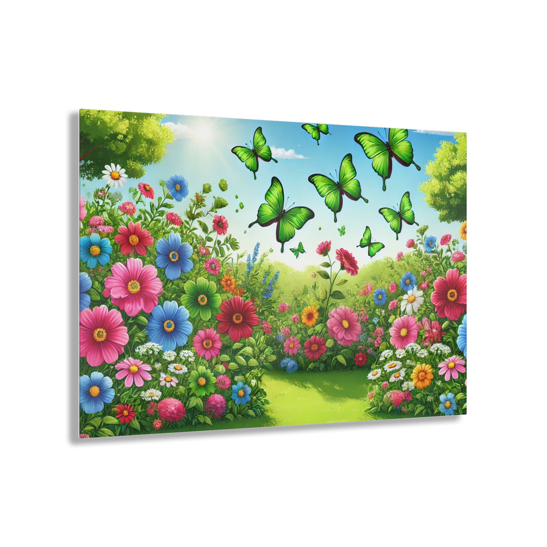 Butterfly Paradise - Green Garden Acrylic Art