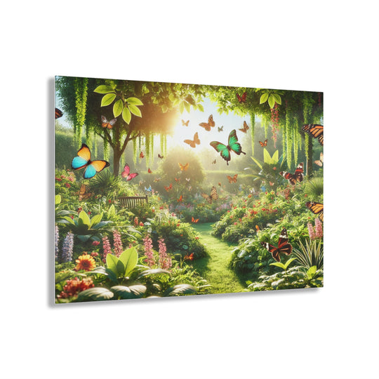 Lush Green Garden Acrylic Painting with Butterflies