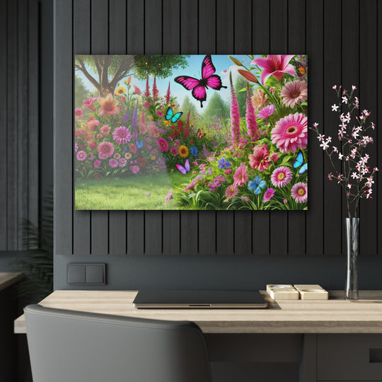 Butterfly Haven - Green Garden Acrylic Painting