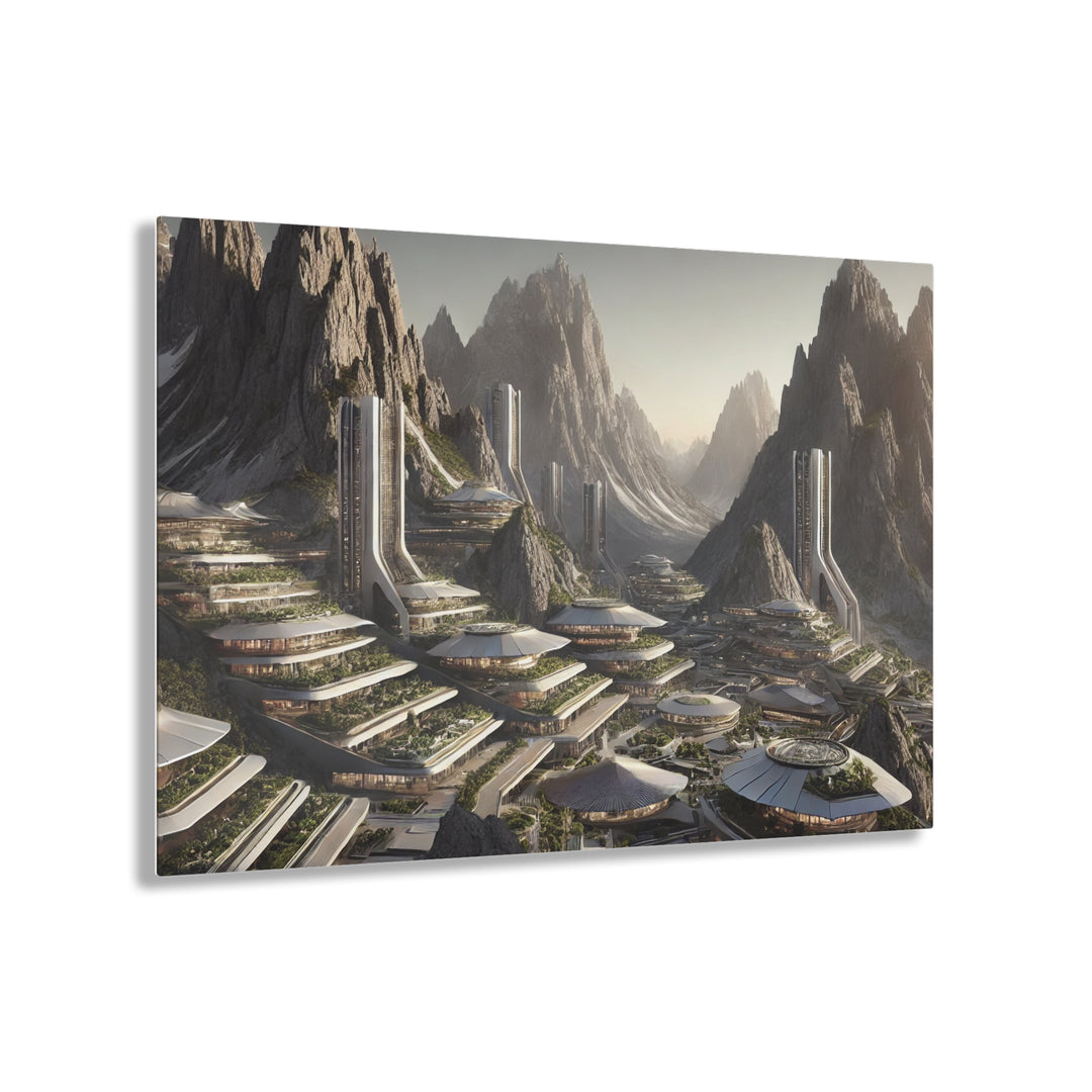 Futuristic Mountain Cityscape Acrylic Print