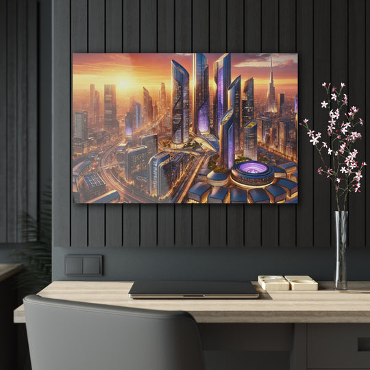 Futuristic Skyline at Dusk Acrylic Print