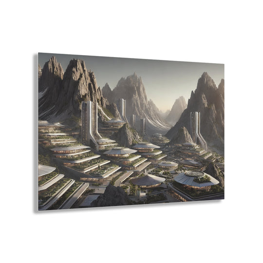 Futuristic Mountain Cityscape Acrylic Print