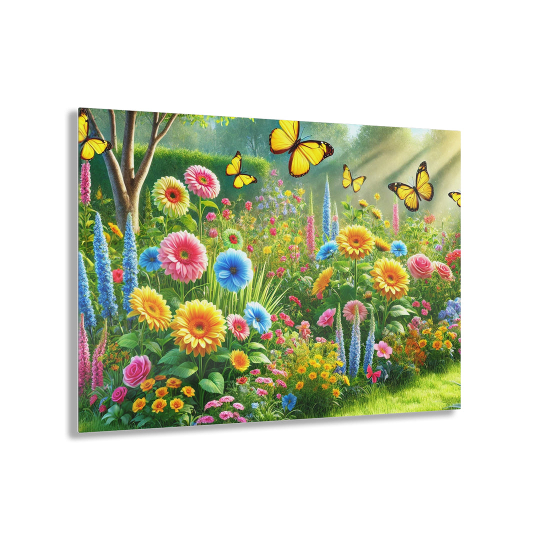 Scenic Garden with Butterflies - Acrylic Painting