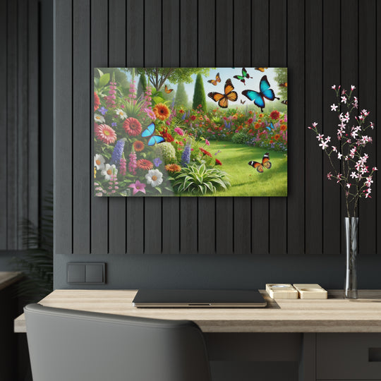 Blooming Garden with Butterflies - Acrylic Painting