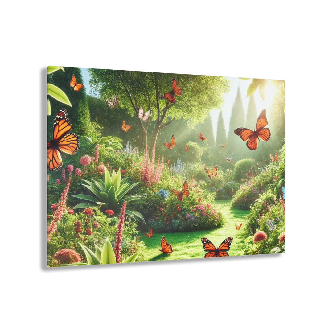 Beautiful Garden with Butterflies - Acrylic Art