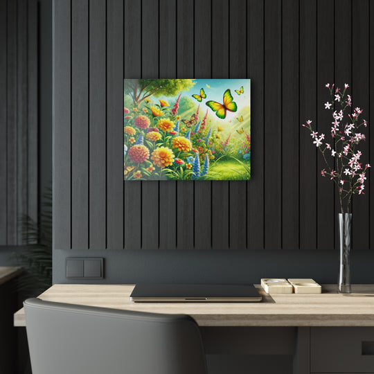 Tranquil Garden with Butterflies - Acrylic Artwork