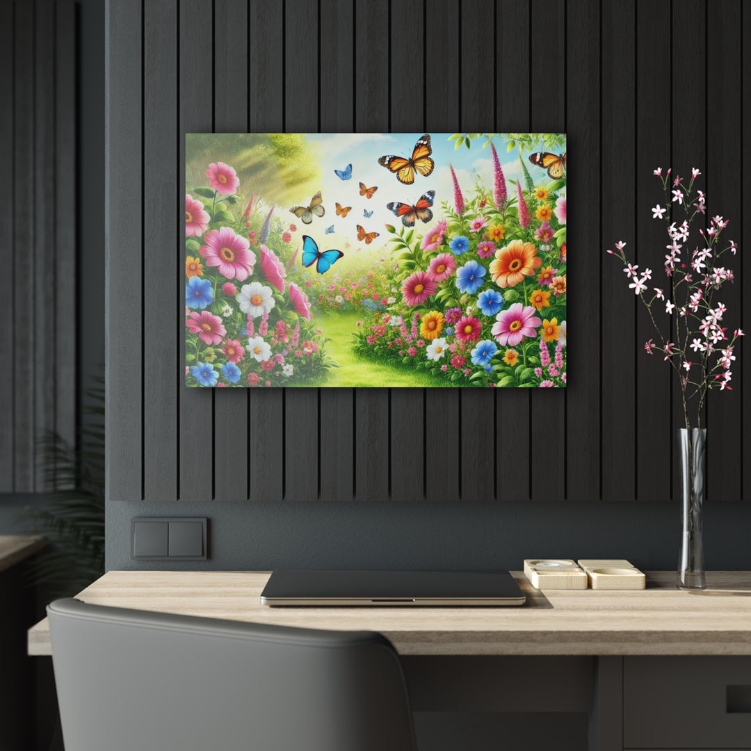 Peaceful Garden with Butterflies - Acrylic Artwork