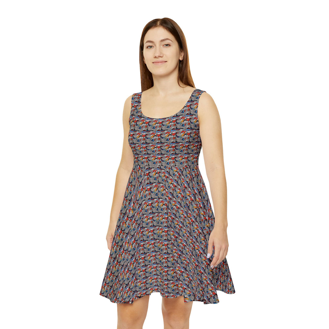 Digital Grid Vibe Women Skater Dress - Creative Canvas Corner