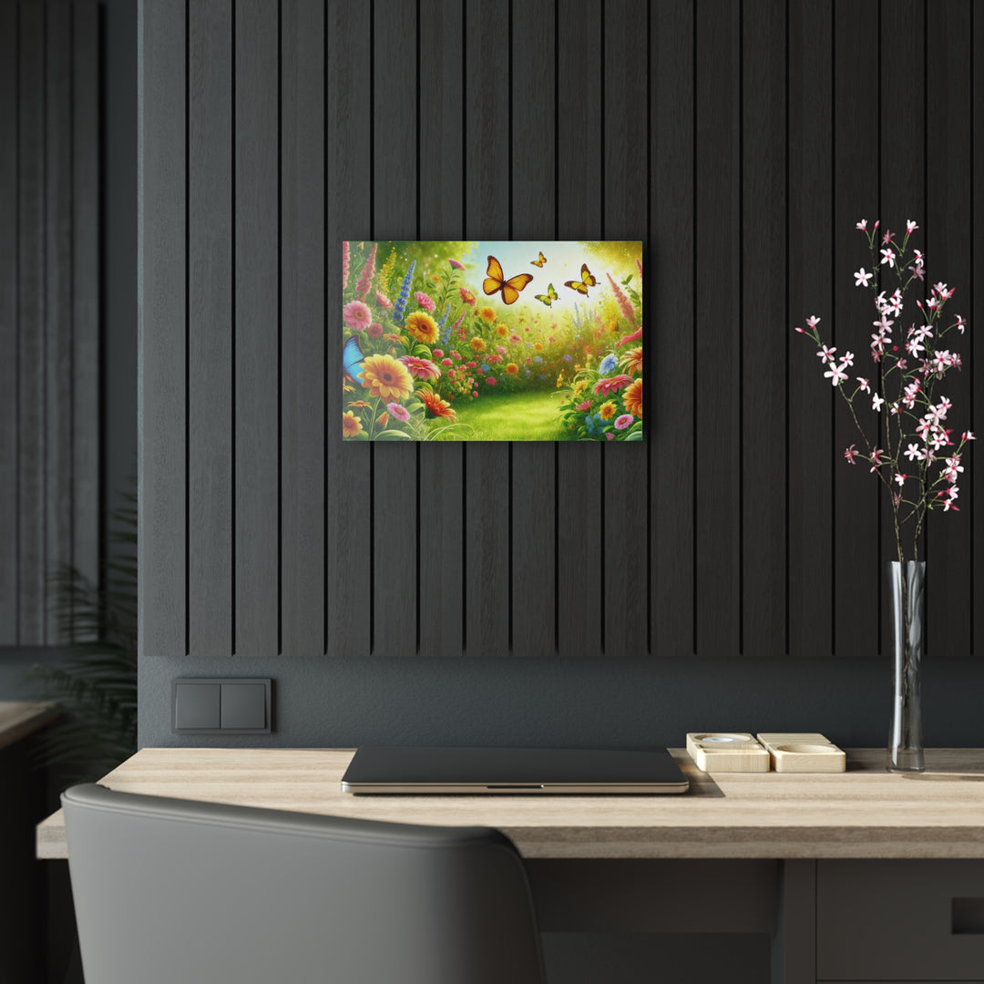 Vibrant Garden with Butterflies - Daylight Acrylic Art