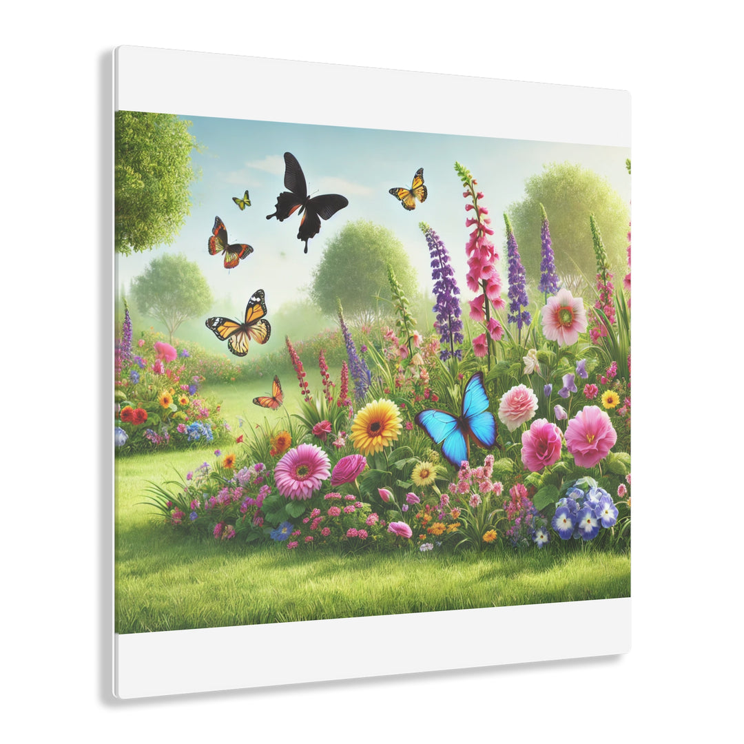 Enchanting Garden with Butterflies - Acrylic Art