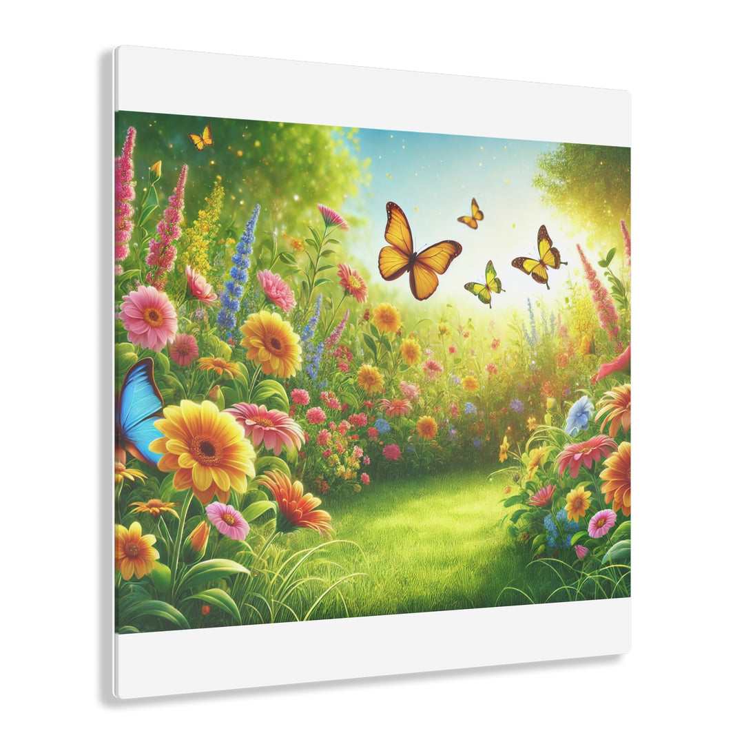 Vibrant Garden with Butterflies - Daylight Acrylic Art