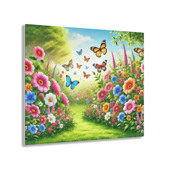 Peaceful Garden with Butterflies - Acrylic Artwork