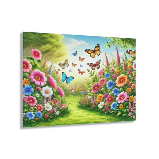 Peaceful Garden with Butterflies - Acrylic Artwork