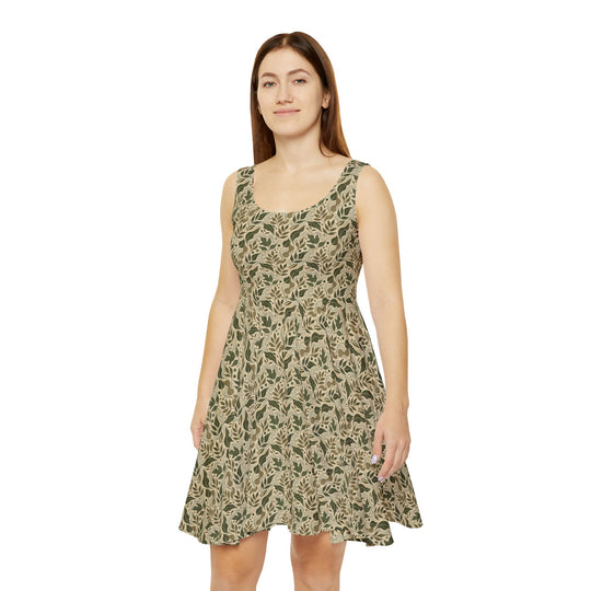 Minimalist Olive Green Skater Dress for a Natural Look