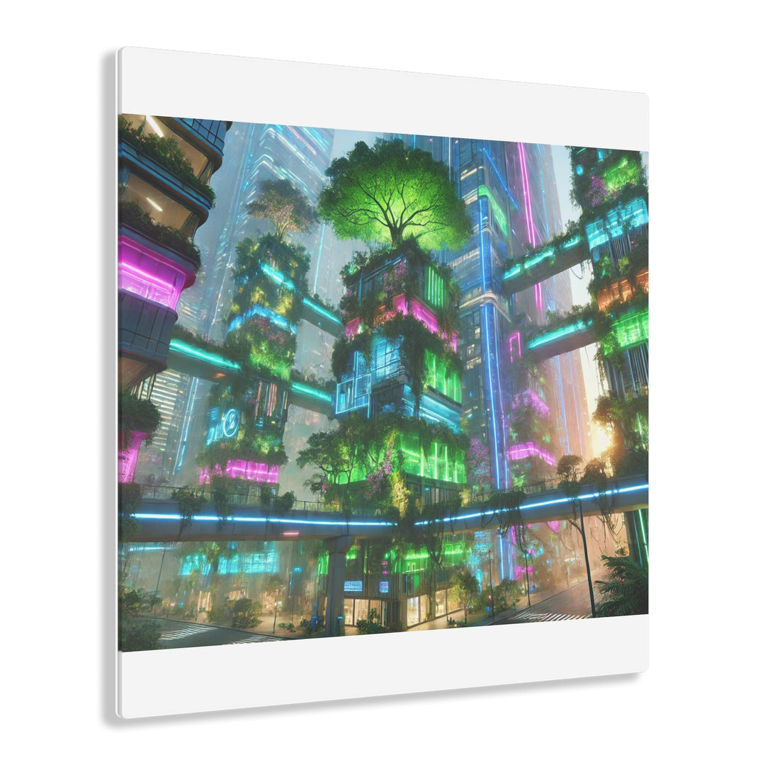 Neon Jungle Futuristic Cityscape Acrylic Print