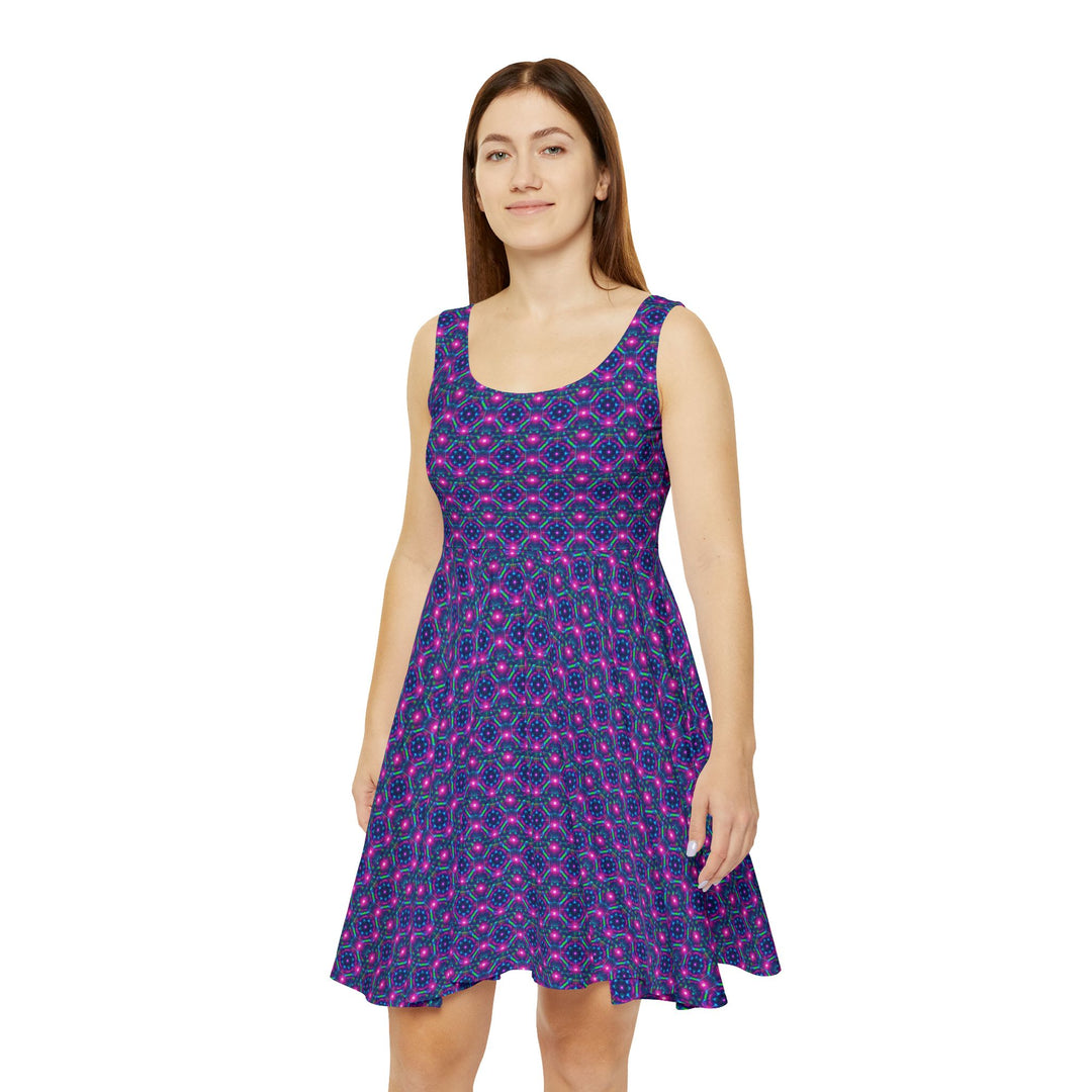 Luminous Geo Glitch Skater Dress