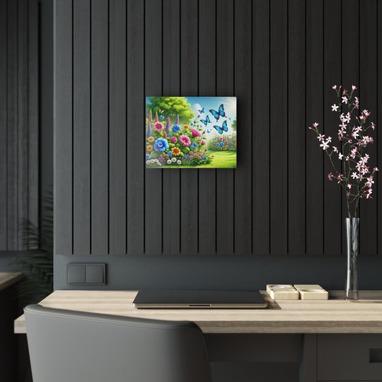 Enchanted Green Garden with Butterflies - Acrylic Art