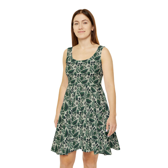 Minimalist Forest Green Skater Dress for a Natural Look