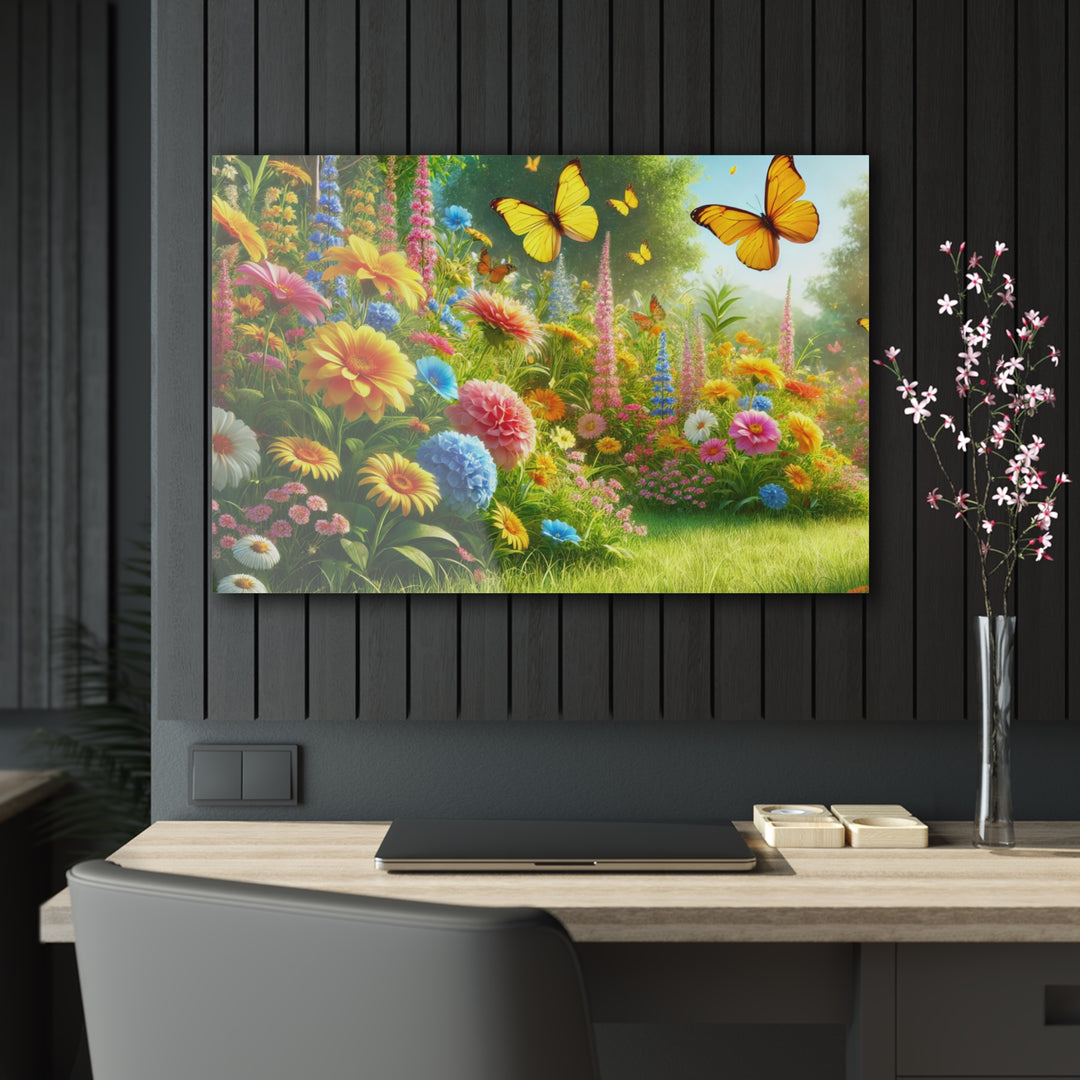 Radiant Garden and Butterflies - Acrylic Masterpiece