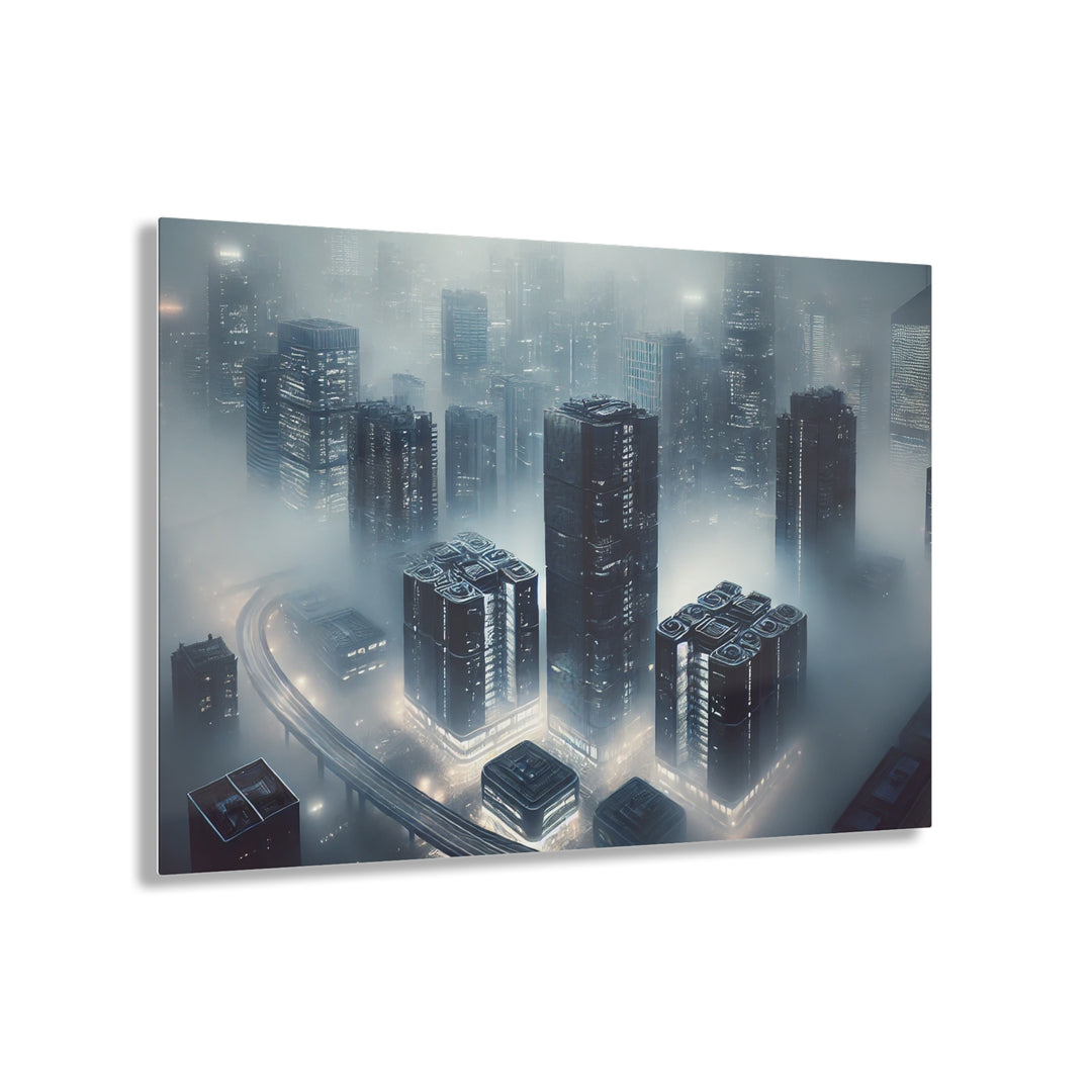 Futuristic Foggy Cityscape Acrylic Print