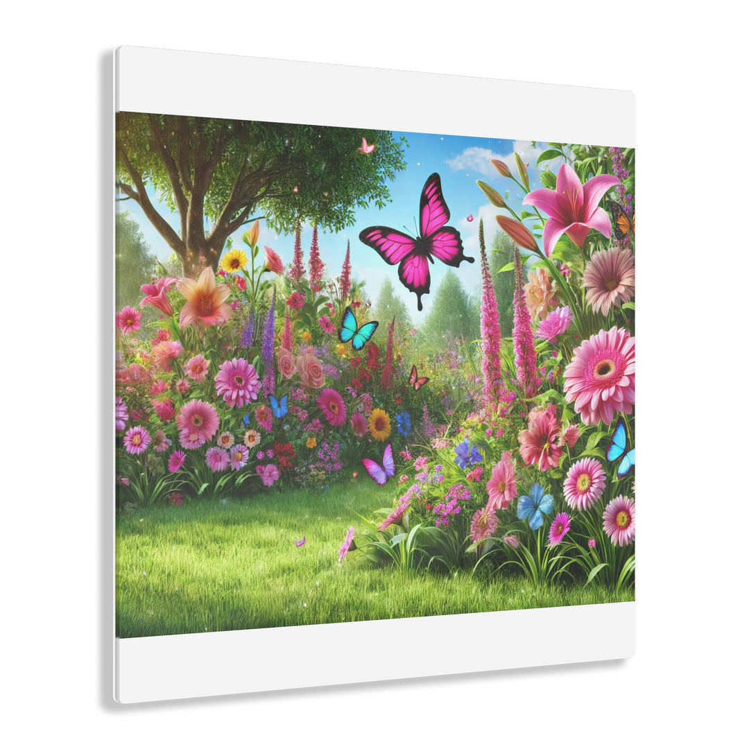 Butterfly Haven - Green Garden Acrylic Painting