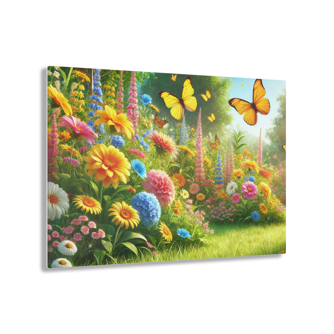 Radiant Garden and Butterflies - Acrylic Masterpiece