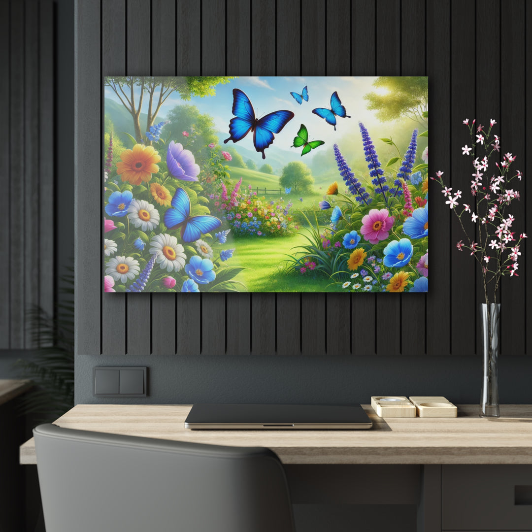 Butterfly Meadow - Green Garden Acrylic Painting