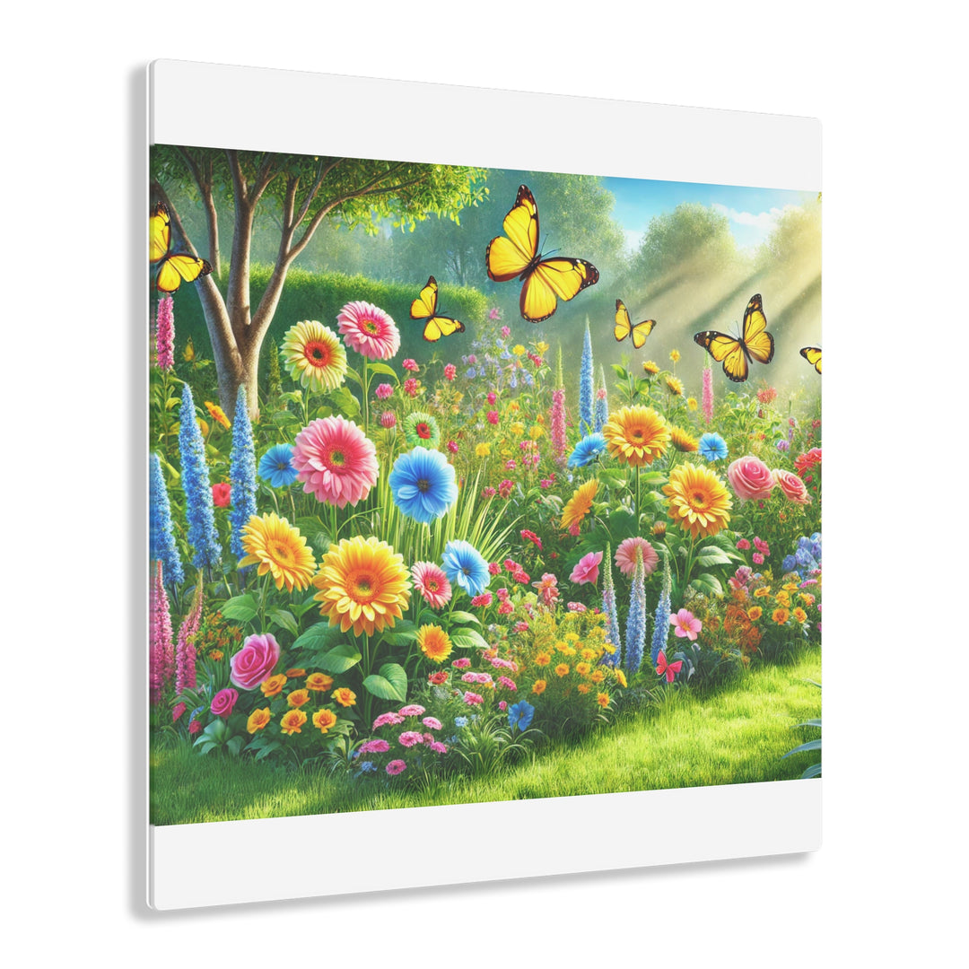 Scenic Garden with Butterflies - Acrylic Painting