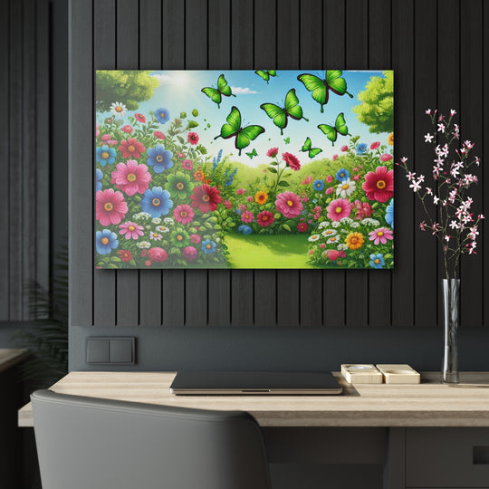 Butterfly Paradise - Green Garden Acrylic Art