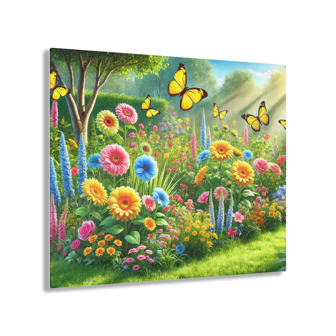 Scenic Garden with Butterflies - Acrylic Painting