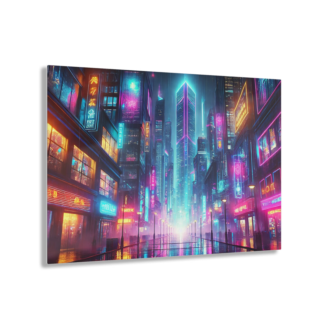 Neon Cityscape in the Rain Acrylic Print