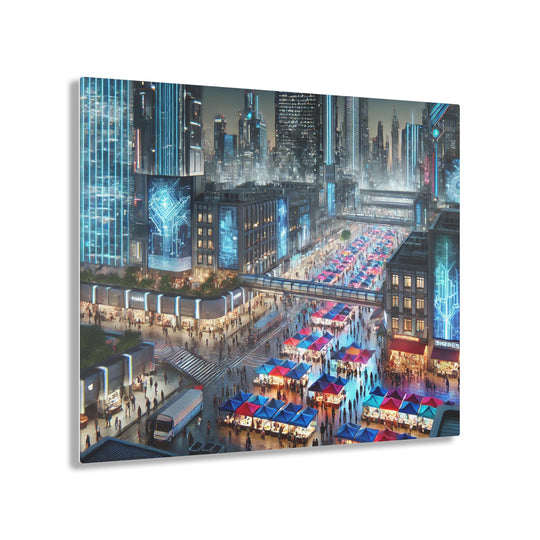 Futuristic Night Market Cityscape Acrylic Print